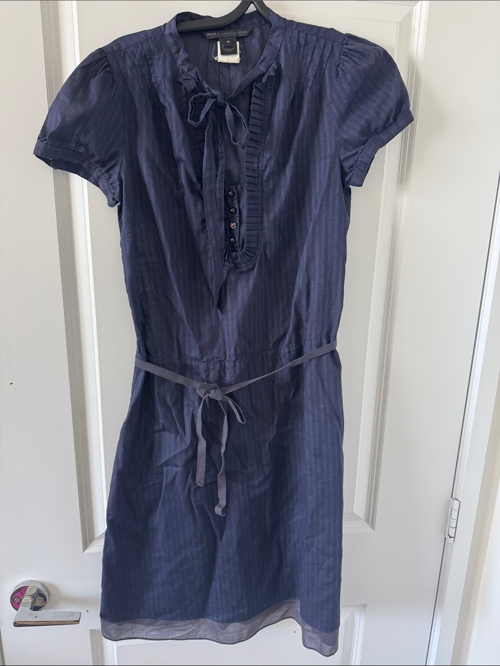 Marc By Marc Jacobs Navy Tie-Front Midi Dress